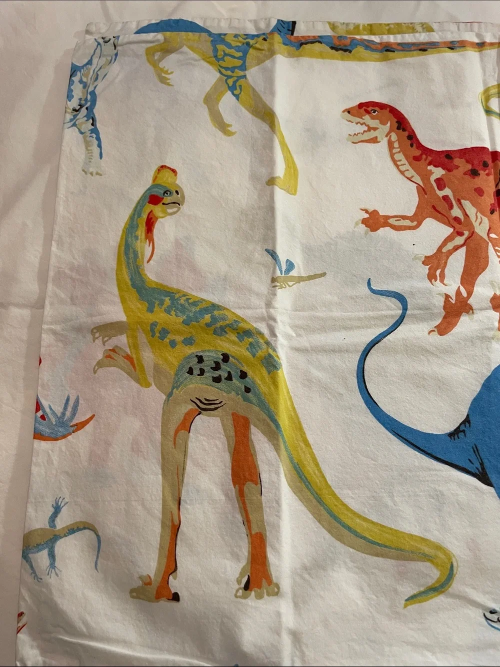 Pottery Barn Kids 100%Cotton “Finn Dino” with Blue, Yellow & Red dinosaurs